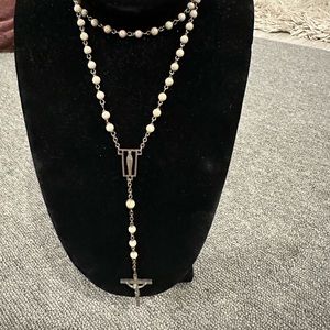 Vintage Signed Italy Crucifix Catholic Beaded Rosary Necklace
